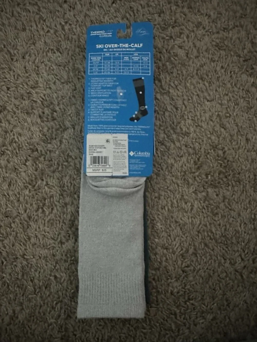 Columbia Thermolite EcoMade Over-the-Calf Ski Socks Medium 2 Pairs Of Socks